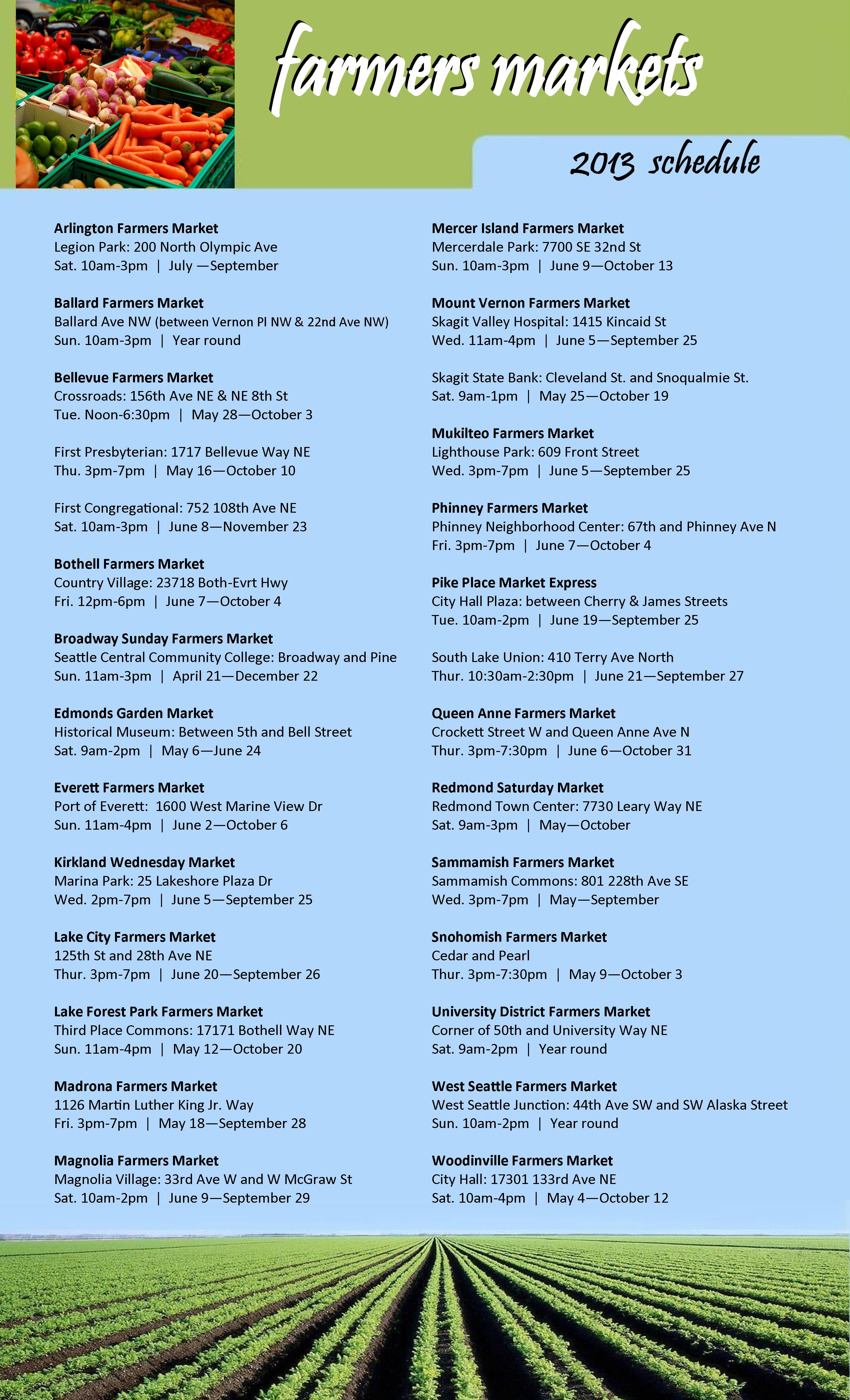 farmers market schedule Windermere/North